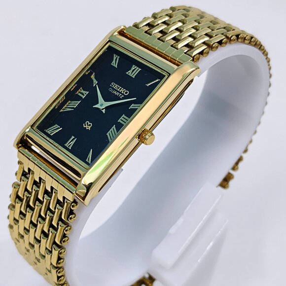 New Stock - SEIKO TANK SLIM Quartz Roman Black Dial Men's Japanese GP Wristwatch - Picture 2 of 5